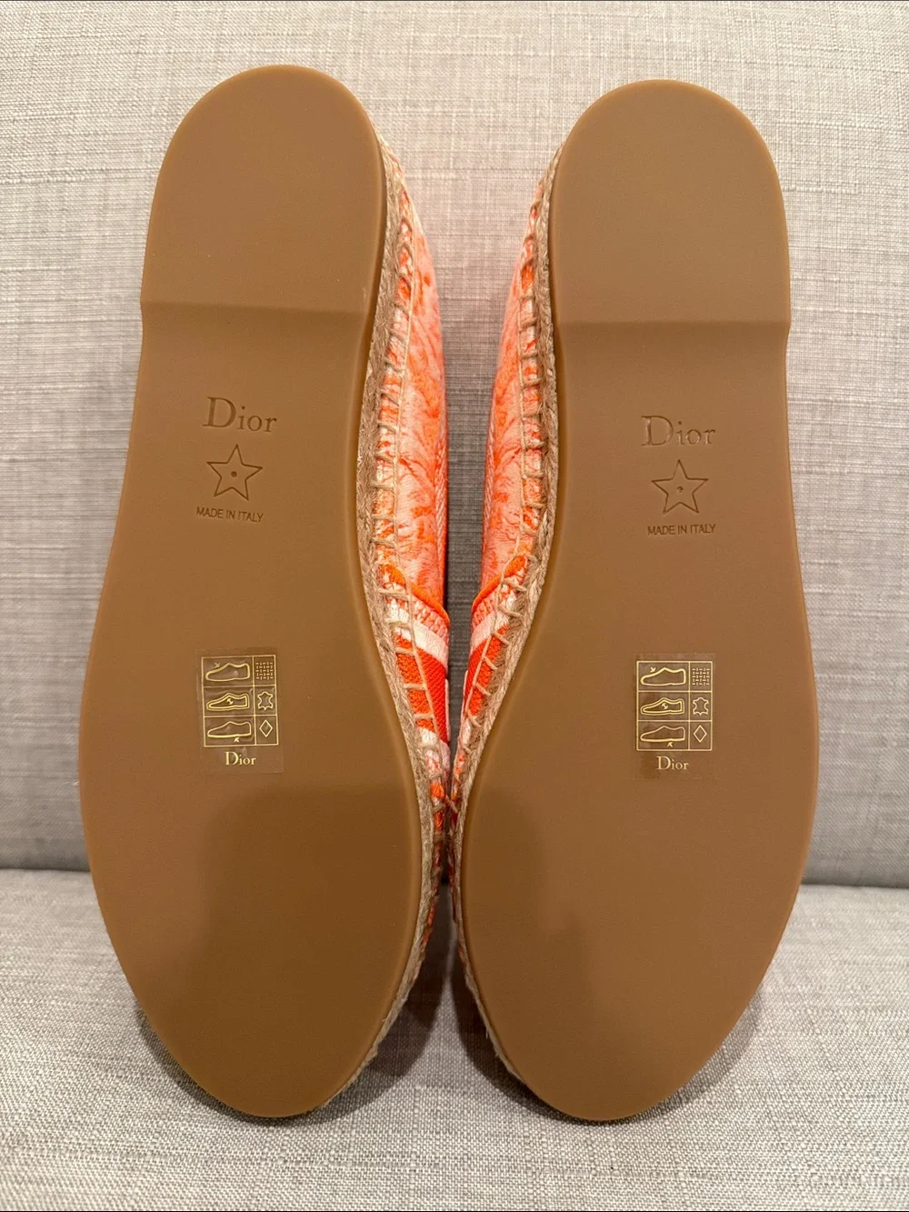 Christian Dior Orange & Cream Embroidered Espadrille Slip-On